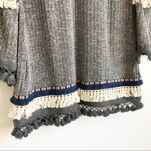 SHEIN Grey Marled Knit Embroidered Tassel Cardigan - Picture 5 of 7